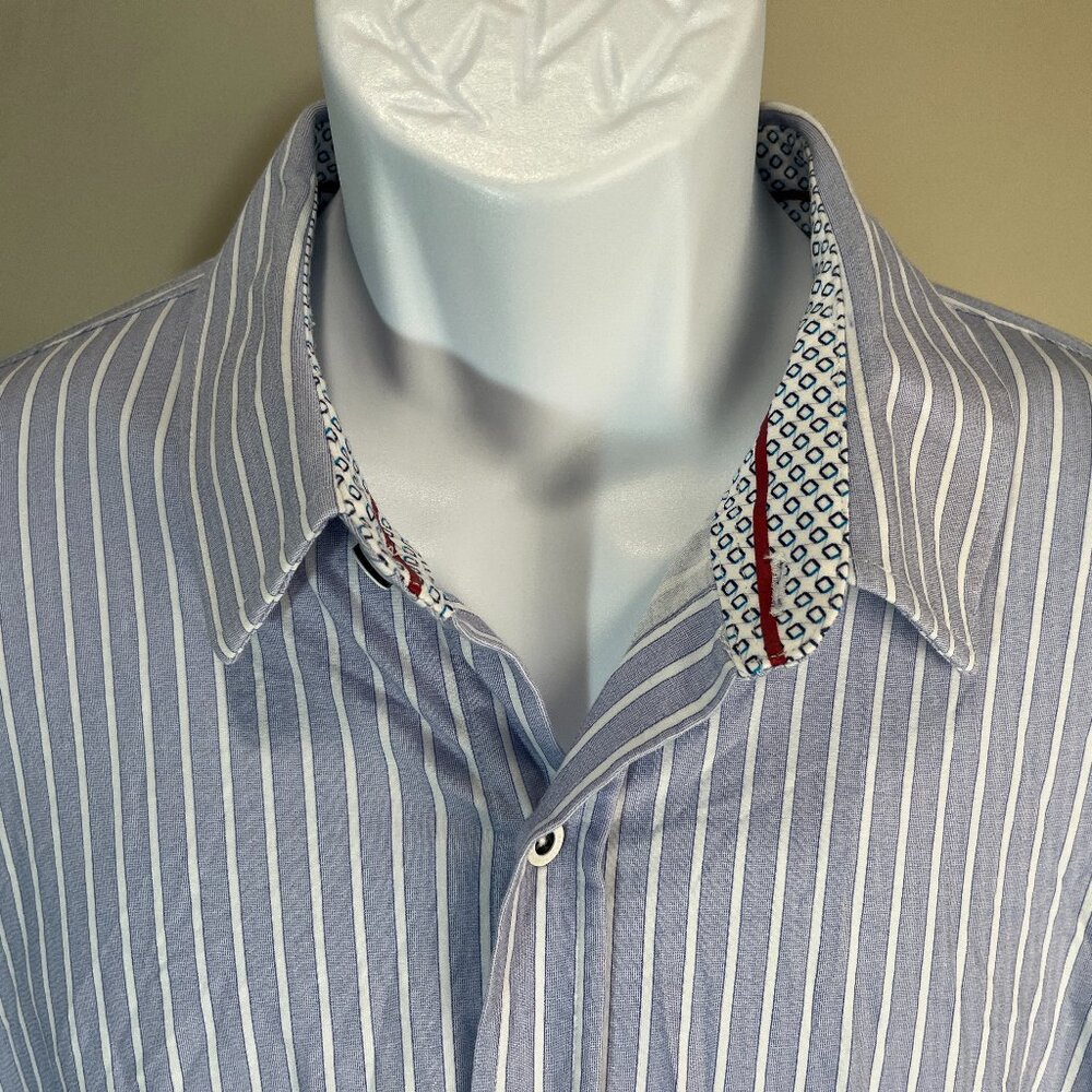 👔 ButterCloth Men's Blue White Stretch Button Up Long Sleeve Shirt XXL 2XL EUC